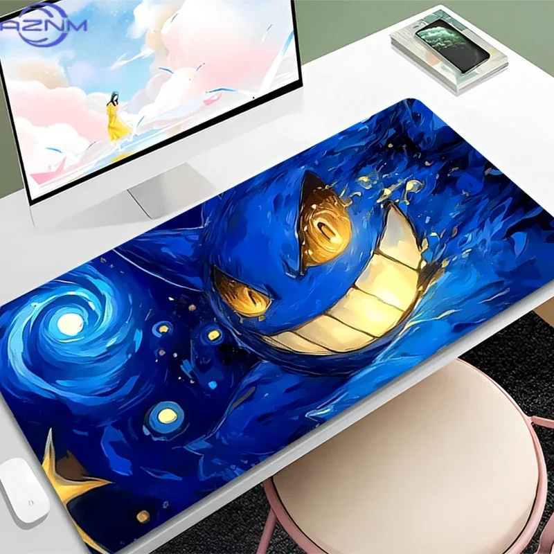 Cool Cyber City Background Cute Yellow Electric Cartoon Creature with Neon Lightning Mouse Pad Rubber Non Slip Desk Mat for Gami