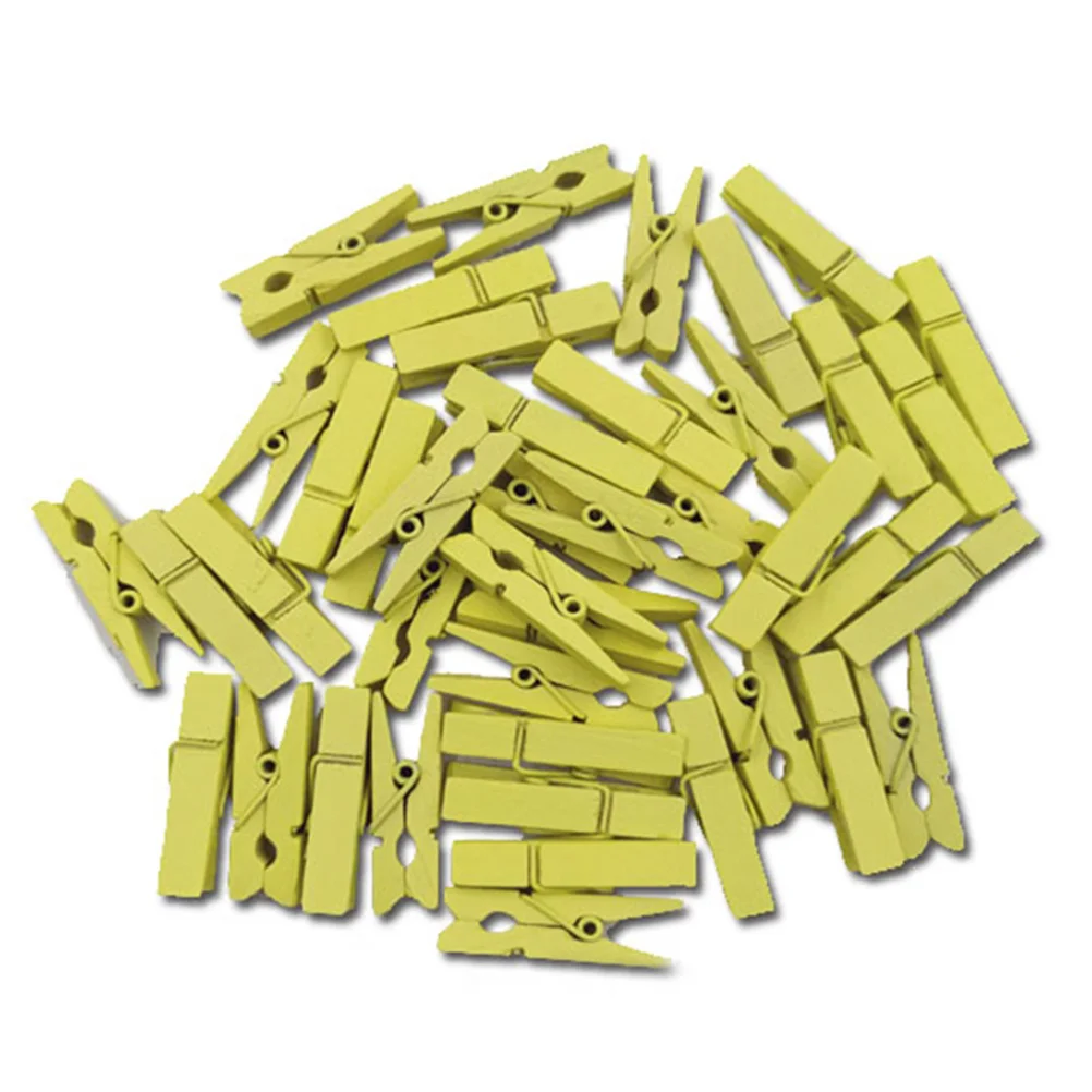

100 PCs 35MM Colored Wooden Clip Snacks Sealing Clips Photo Clips for Home Decoration Laundry (Yellow)