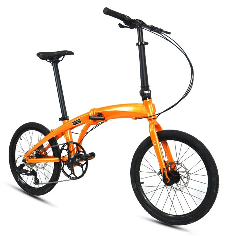 20 Inch Folding Bike Aluminum Alloy Frame Mechanical Disc Brake Foldable Bicycle 53T Crankset 8 Speeds High Carbon Steel Fork