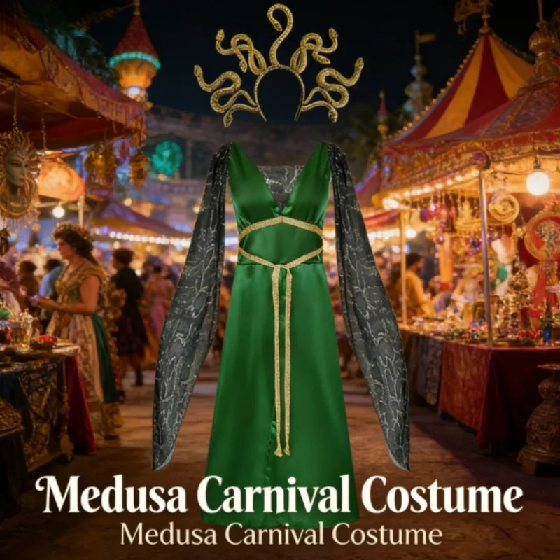 Costume de mythologie grecque, robe de carnaval, tenue de cosplay, Gorgone bleue, tenue de spectacle pour fête d'Halloween