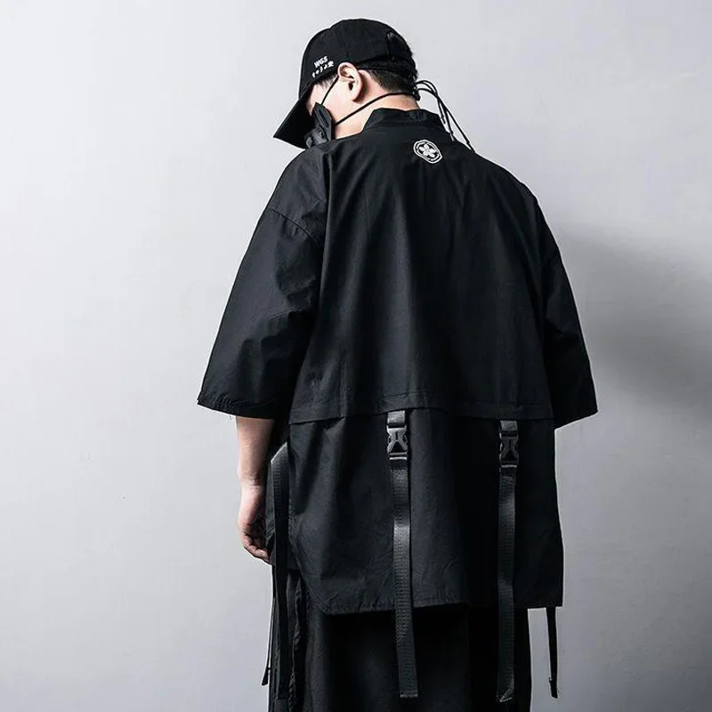 Japanische Mode Männer Taoistischen Roben Techwear Casual Strickjacke Kurzen ärmeln Frauen Männlich Hemd Dünne Harajuku Streewear Punk Kleidung