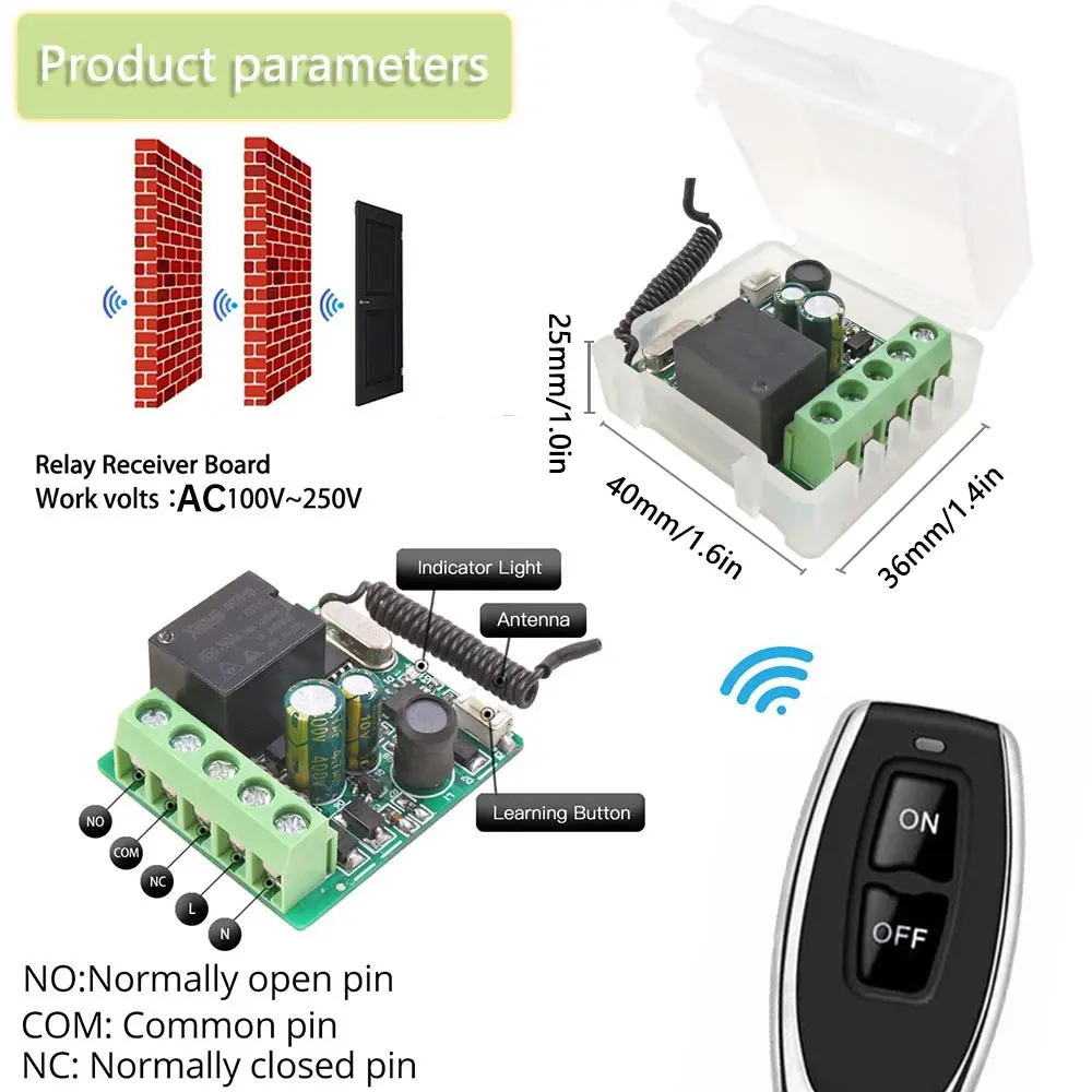 433Mhz Wireless Remote Control module Switch AC 220V 1CH Remote Control Relay Receiver and Rf on off Transmitter,for Light Fan