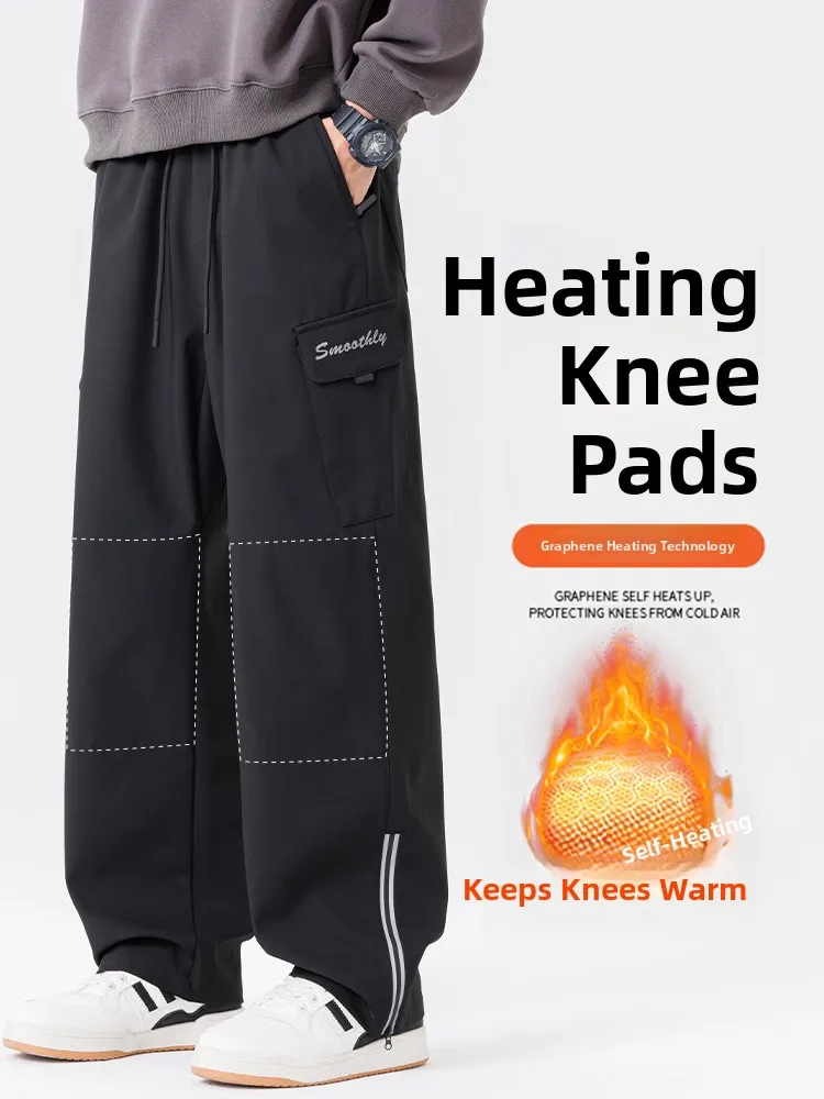 

aphene Heated Casual Work Pants Men's Winter Fce Lined Warm Tee-Proof Loose Straight Leg Trendy Brand Versatile Long P...