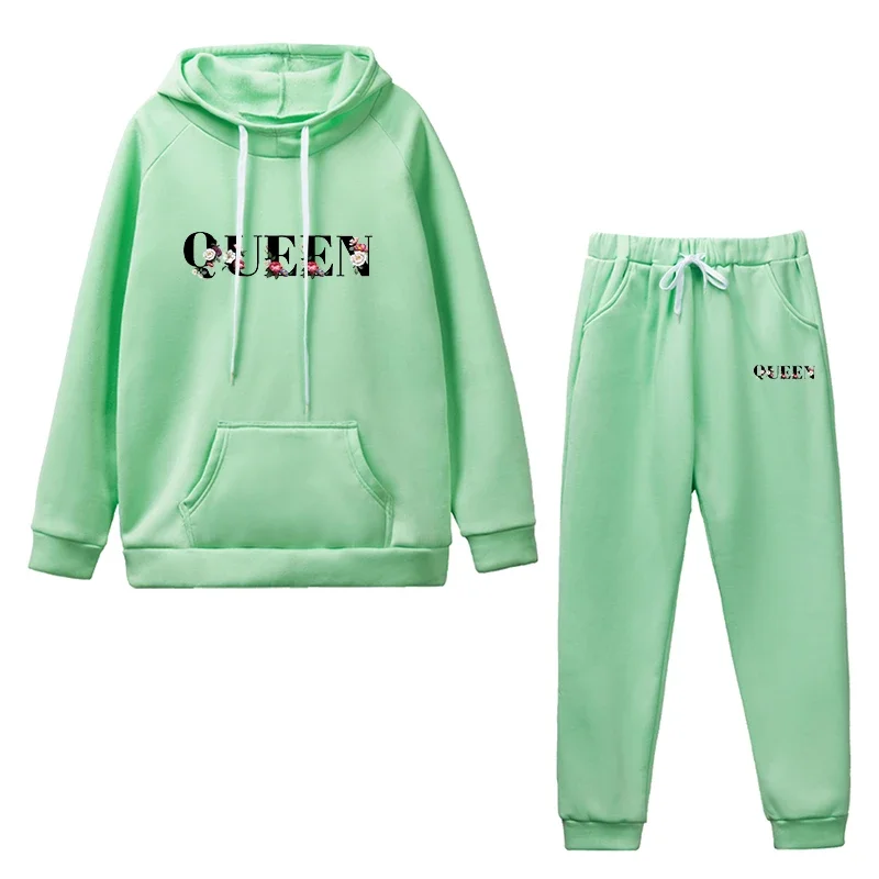 Novedad 2026: Conjunto Deportivo para Mujer con Estampado de Letras QUEEN, Sudadera con Capucha y Pantalones Casuales para Correr, Traje Diario para Otoño e Invierno