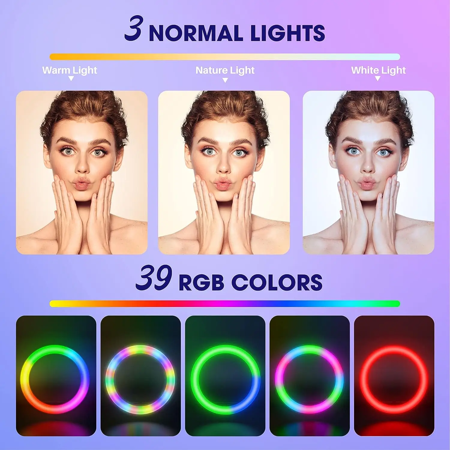 Imagem -05 - Fotografia Led Light Ring Rgb Light Lâmpada Selfie Compatível com Bluetooth Tripé para Estúdio de Fotografia Youtube Live 12 30cm