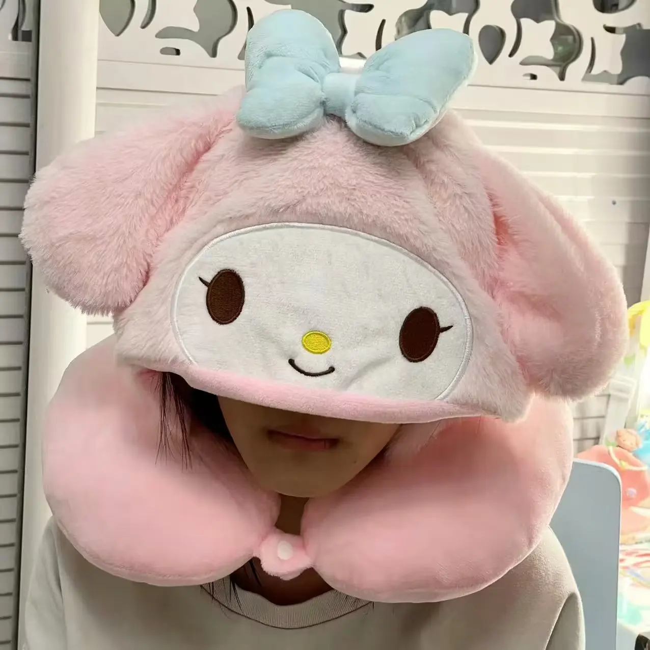 Sanrio Anime Kuromi My Melody Hooded U Pillow Cinnamoroll Pom Pom Purin Pochacco Plush Pillow Animal Cushion Gifts For Girl