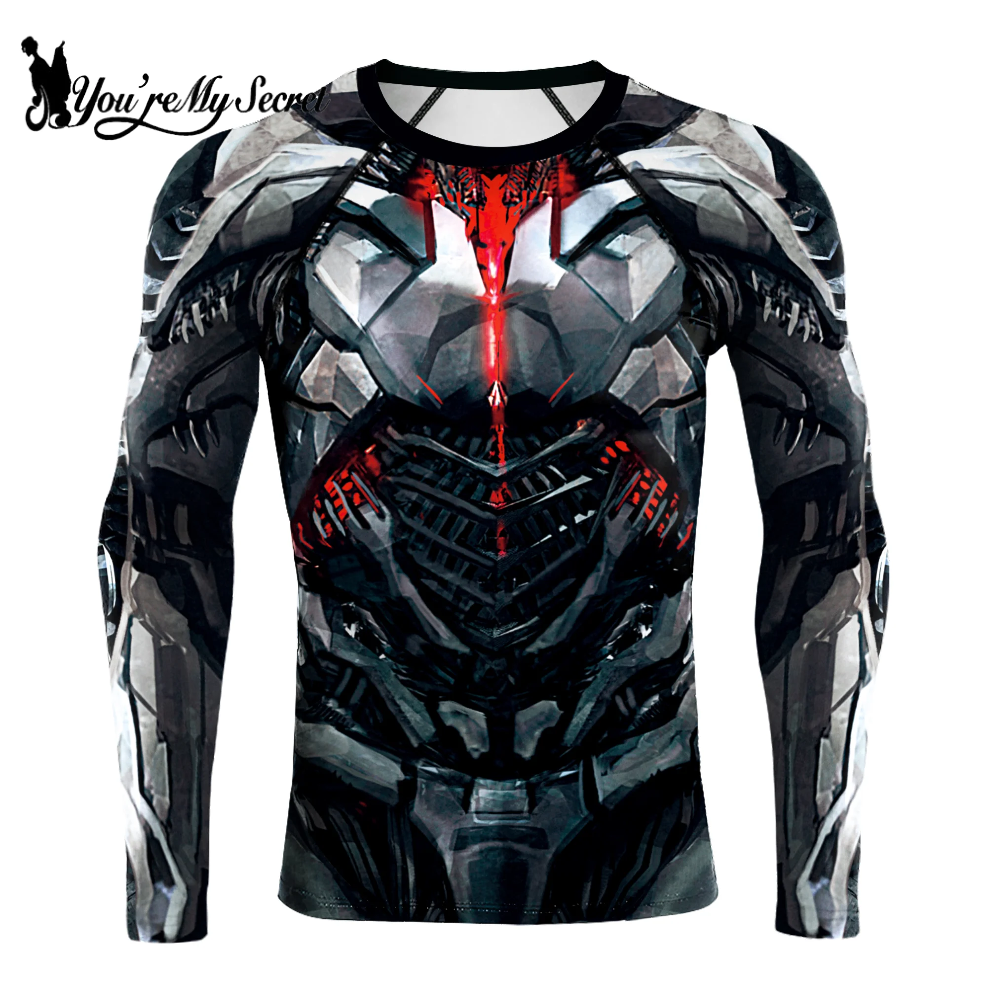 [You\'re My Secret] Superhero Long Sleeve Workout 3D Compression Shirt Comics Cosplay Costume Men\'s Quick Dry Rash Guard Gym Tops