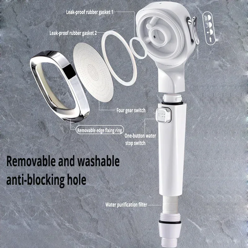 High-Pressure Showerhead Massage Jet Water-Saving 3-Mode Showerhead Adjustable Push Button Stop Bathroom Shower Accessories