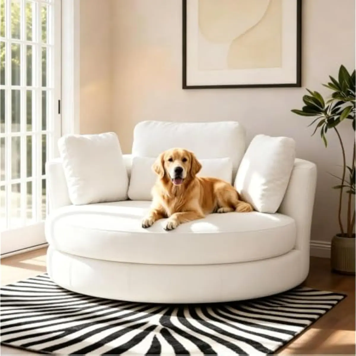 50 Inch Rotating Barrel Chair in Soft Chenille Fabric | Extra Deep Seat with Wide Contour Design | Includes 4 Supportive Pillows