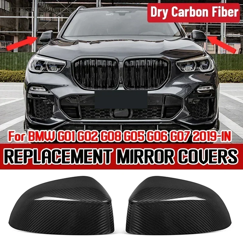 Full Dry Carbon Fiber Car Side Mirror Cover Replacement RearView Mirror Cover For BMW X3 X4 G01 G02 X5 X6 X7 G05 G06 G07 2019-