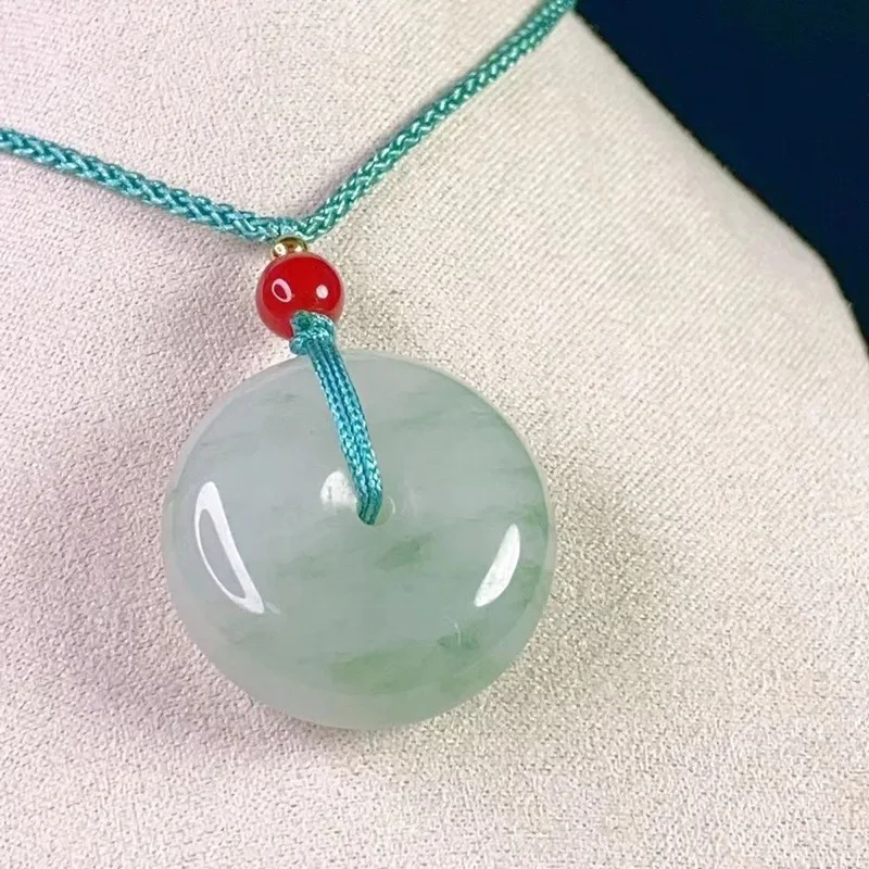 Xinjiang Natural Golden Silk Jade Tianshan Green Peace with Rope, Pendant, Jadeite Hanging Ornament