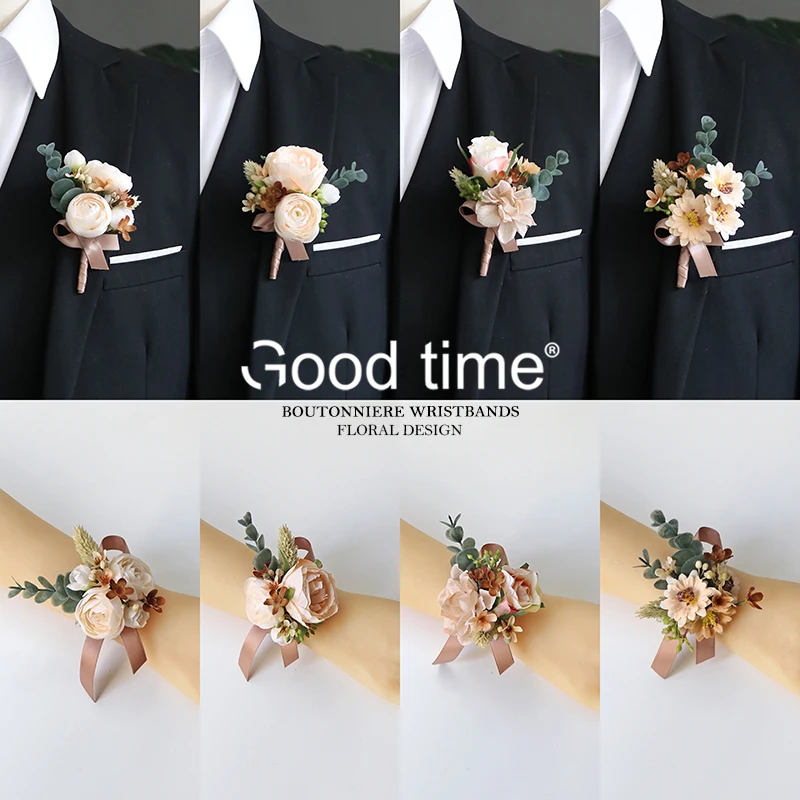 Premium coffee corsage wrist flower  groom and bride placket flower bridesmaid sister hand flower wedding gift peony orange rose