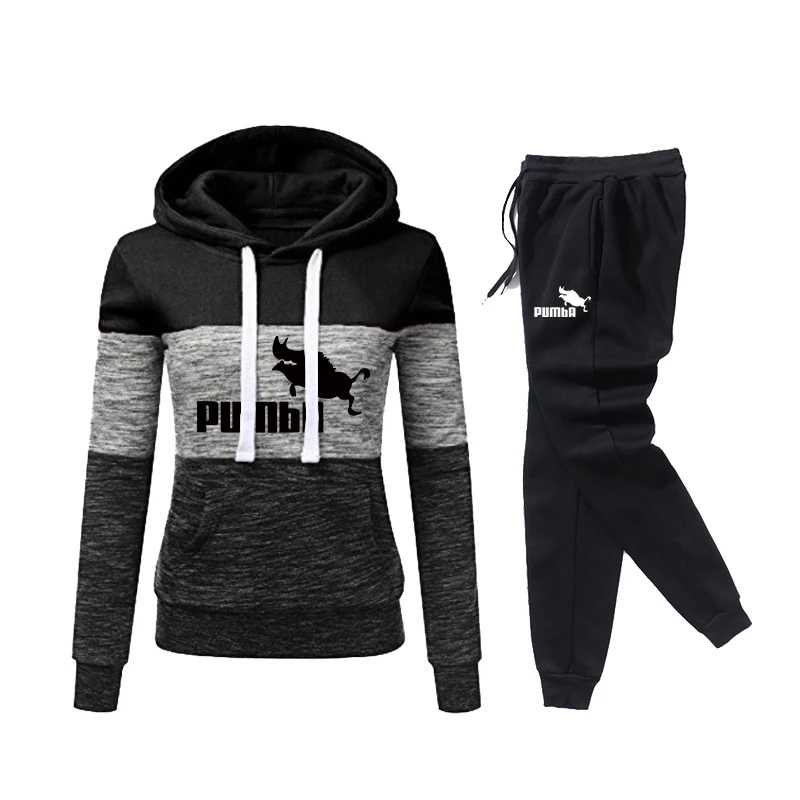 Fato de treino monocromático feminino, pulôveres, moletons e calças pretas, calças compridas, roupas casuais, terno feminino, outono, inverno, 2023