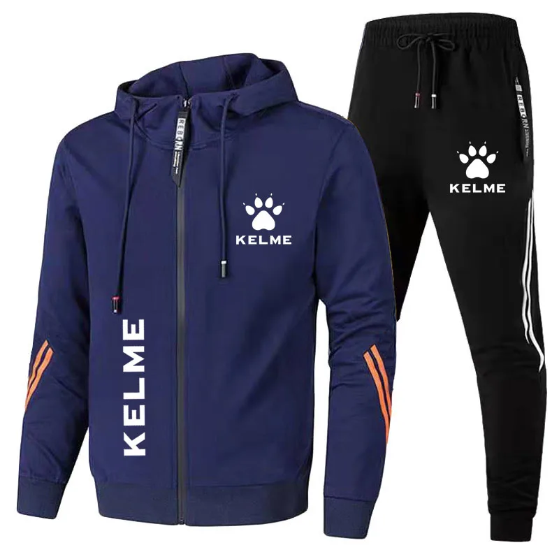 Men's KELME Tracksuit 2 Piece Set Hoodie + Pants Casual Sports Jogging Suit Men's Slim-Fit Hooded Sweatshirt