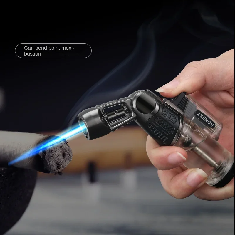 HONEST Adjustable Butane Gas Lighter Transparent Mini Windproof High Pressure Jet Small Welding Torch Cigar Lighter