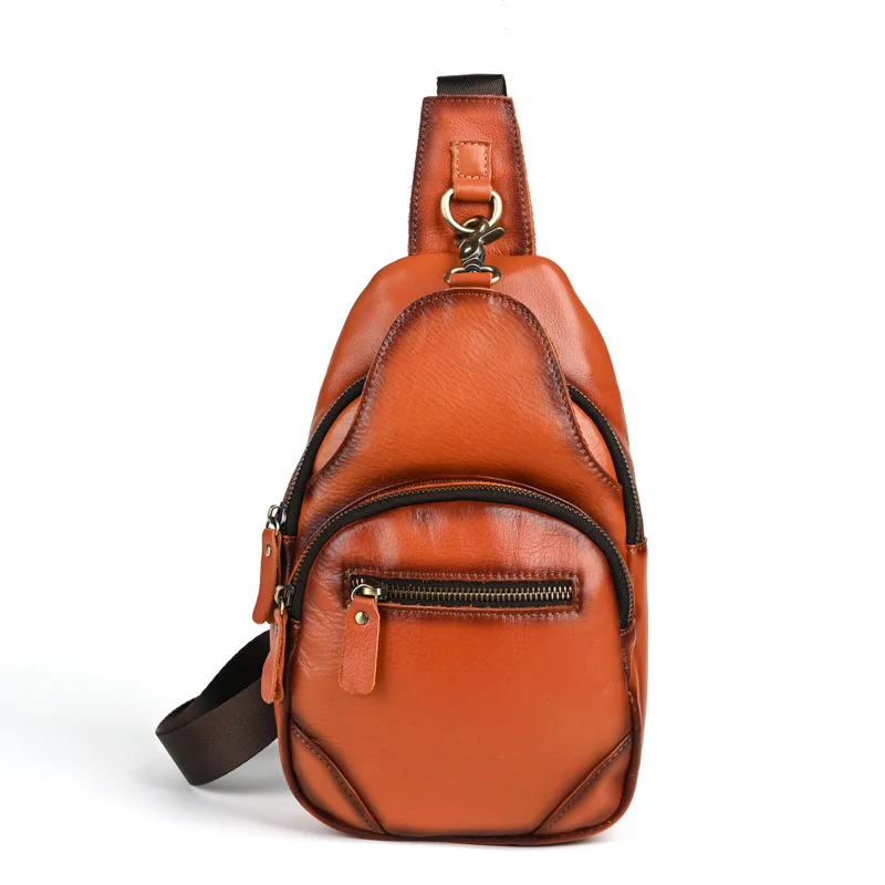 

Vintage Genuine Leather Chest Bag For Man 2025 Daily Cow Leather Sling Bag Fashionable Boys Single Shoulder or Crossbody Bag