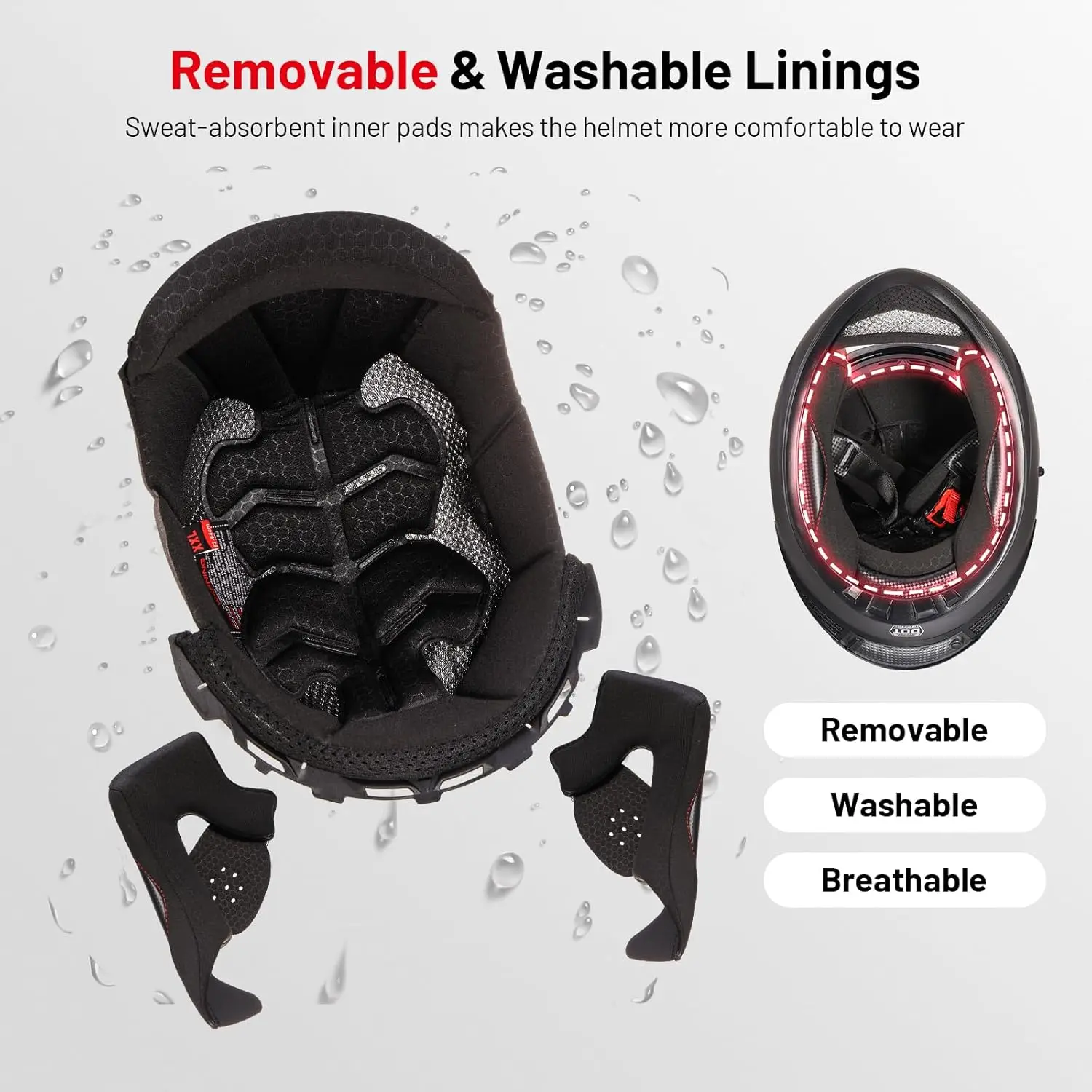 デュアルバイザー付きフルフェイスオートバイヘルメット、LEDテールライト付き、DOT承認済み、大人用モーターバイクレーシングストリートバイクヘルメット