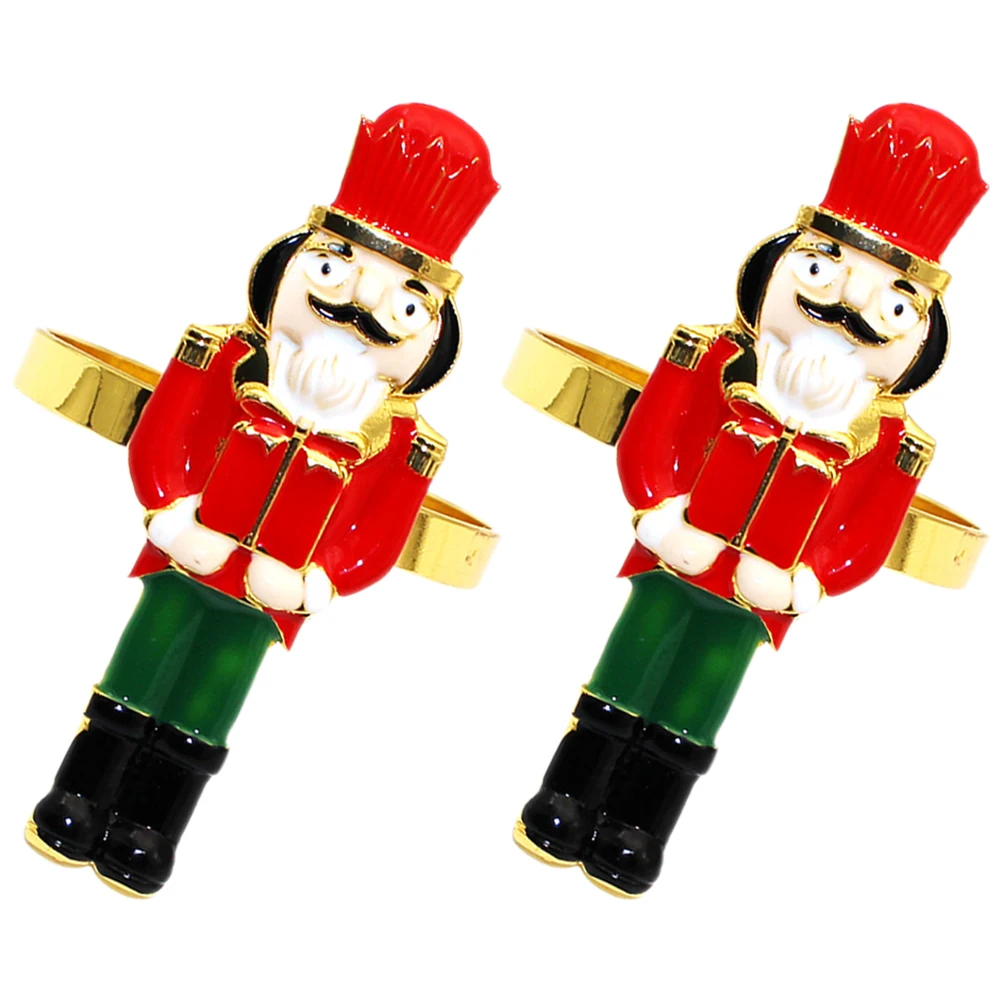 

2pcs Napkin Nutcracker Shaped Christmas Decor Dining Table Nutcracker Napkin Rings Hotel Restaurant Buckle Accessories