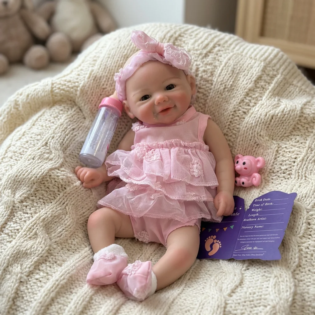 13 Inch Full Body Solid Silicone Reborn Doll Vivienne Open‑Mouth Realistic Newborn Soft Simulated Bebe Holiday Birthday Gift
