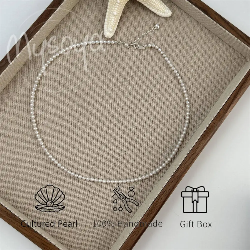 

MYSOYA White Freshwater Pearl Necklace 3-4mm with Gift Box Gift for Her/Him, Gift for Birthday/Wedding/Anniversary/Christmas