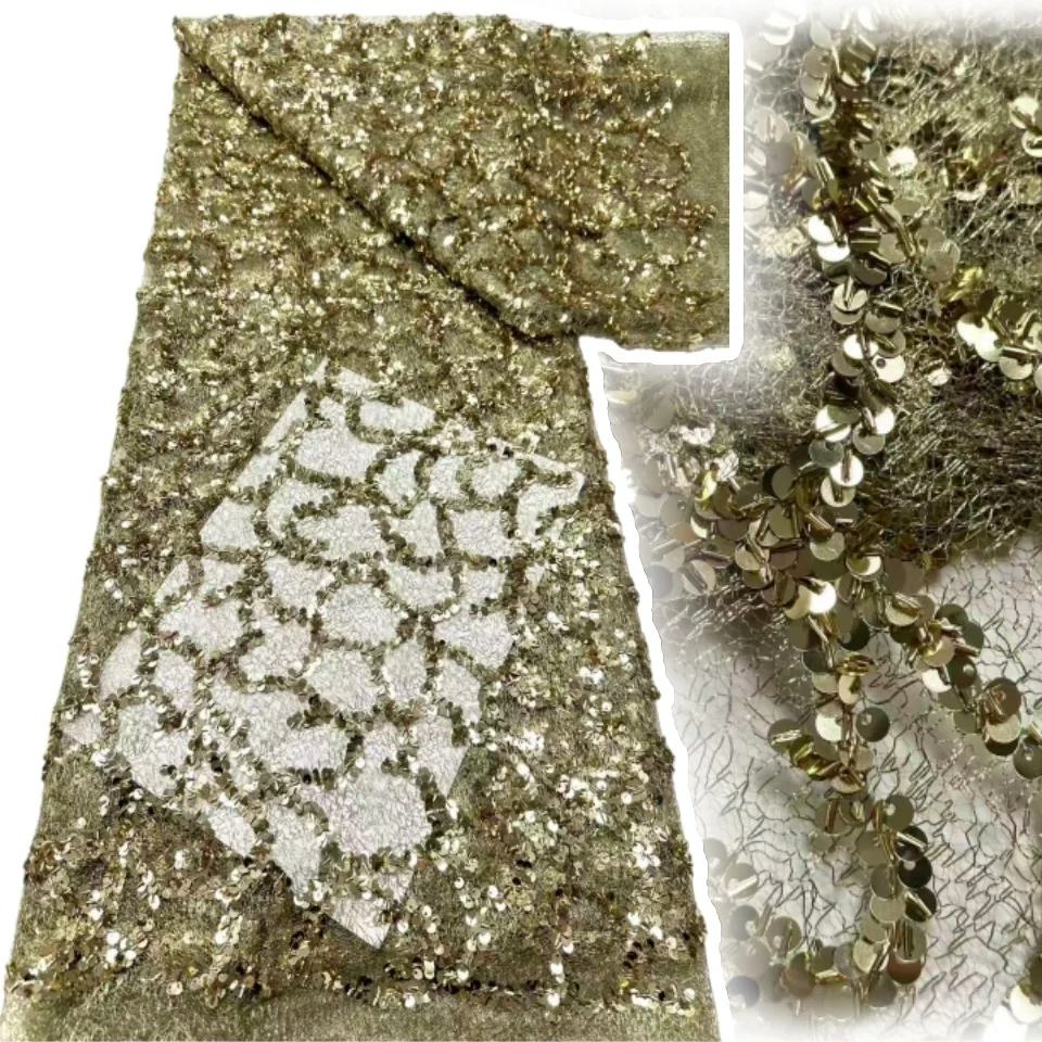 

Luxury African Sequin Lace Fabric 2026 Premium French-Nigerian Lace Fabric Suitable for Christma Party Gown Sewing Material 1904