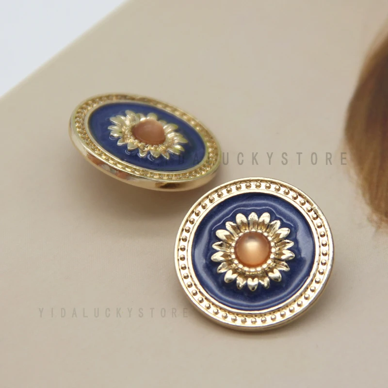 HENGC Round Blue Retro Vintage Gold Metal Buttons For Clothes Suit Blazer Uniform Handmade Decorations Sewing Buttons Wholesale