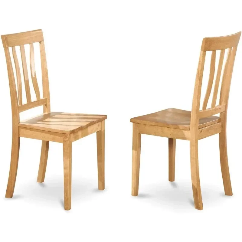 

ANC-OAK-W Antique Dining Room Chairs - Slat Back Wooden Seat Chairs, Set of 2, Oak