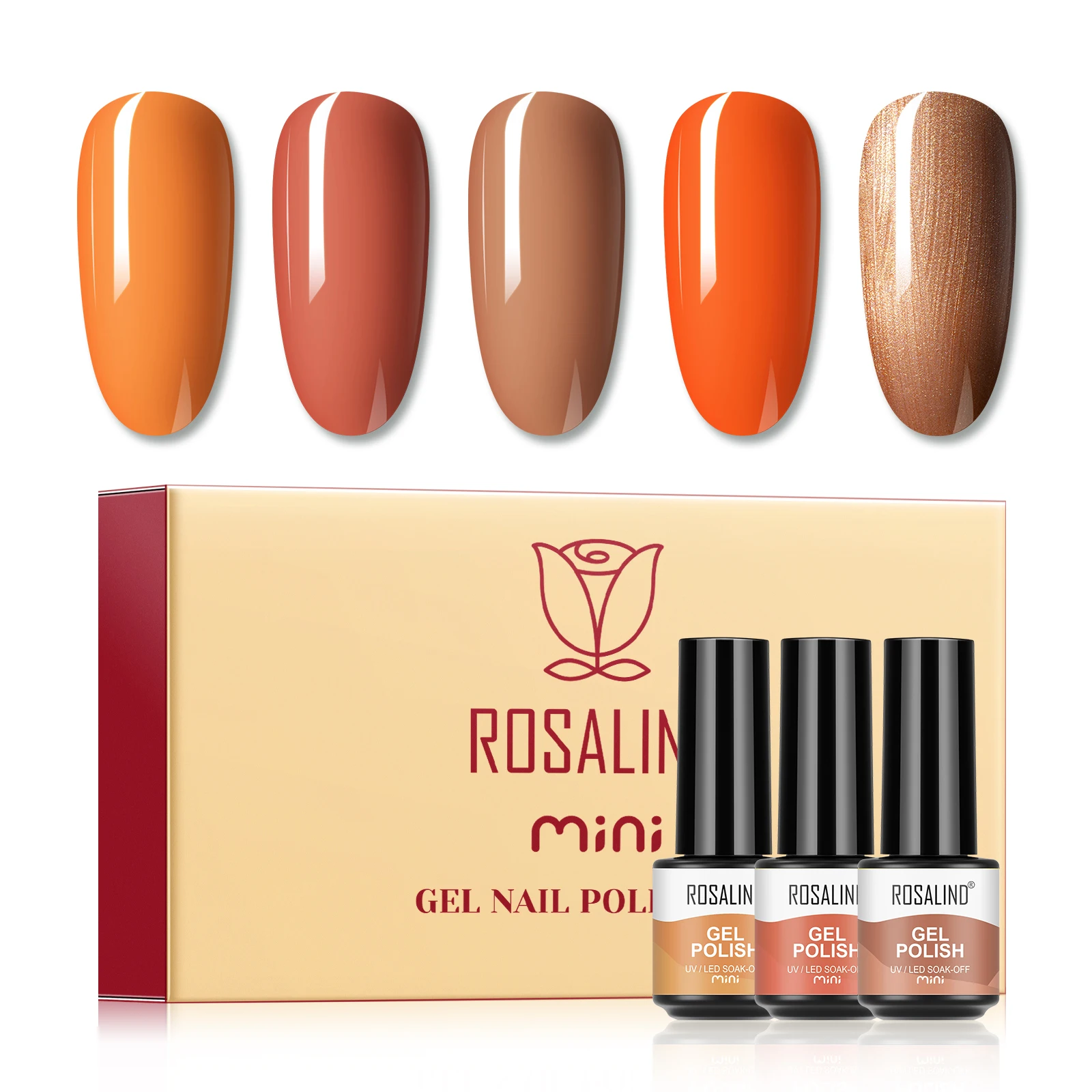 Rosalind 5pcs gel nail polish set 7ml bottle nail primer color nail polish set gloss gel polishing agent UV curing nail lamp.