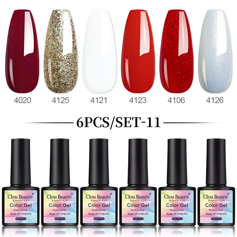 Clou Beaute 6 stks Groothandel Gel Nagellak Set Pure Kleur Nail Kit Glitter Vernis Semi Permanente UV LED Nail Art Base Top Coat