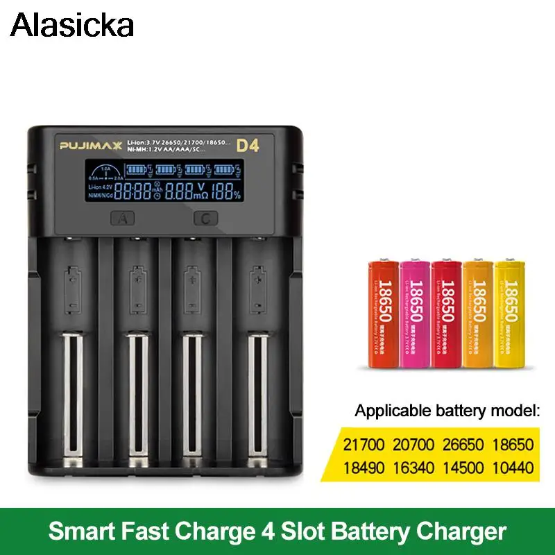 18650 LCD Screen Show The Fast Charging Battery Charger 26650 18350 21700 26700 22650 Li-ion Rechargeable Battery Charger