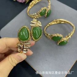 Glazed Malay Jade Double Open Color Retaining Bracelet European and American Exports Popular Live Jewelry Strength Supplier Whol