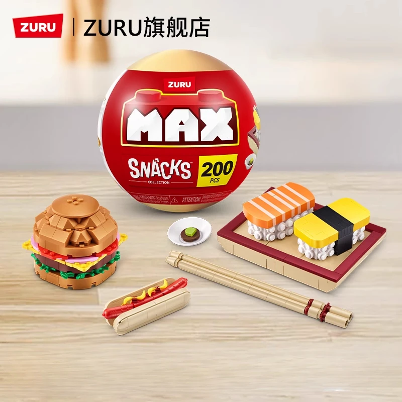 New ZURU Max Food Series Building Blocks Balls Assembling Toys Small Snacks Ornaments Surprise Balls Holiday Gifts for Children