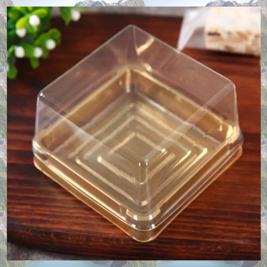 2025 Trend 100 Uds Mini caja de plástico para pasteles, cajas cuadradas para pasteles con cúpula para pastel de Luna, caja de embalaje dorada para Festival de Navidad, boda y cumpleaños