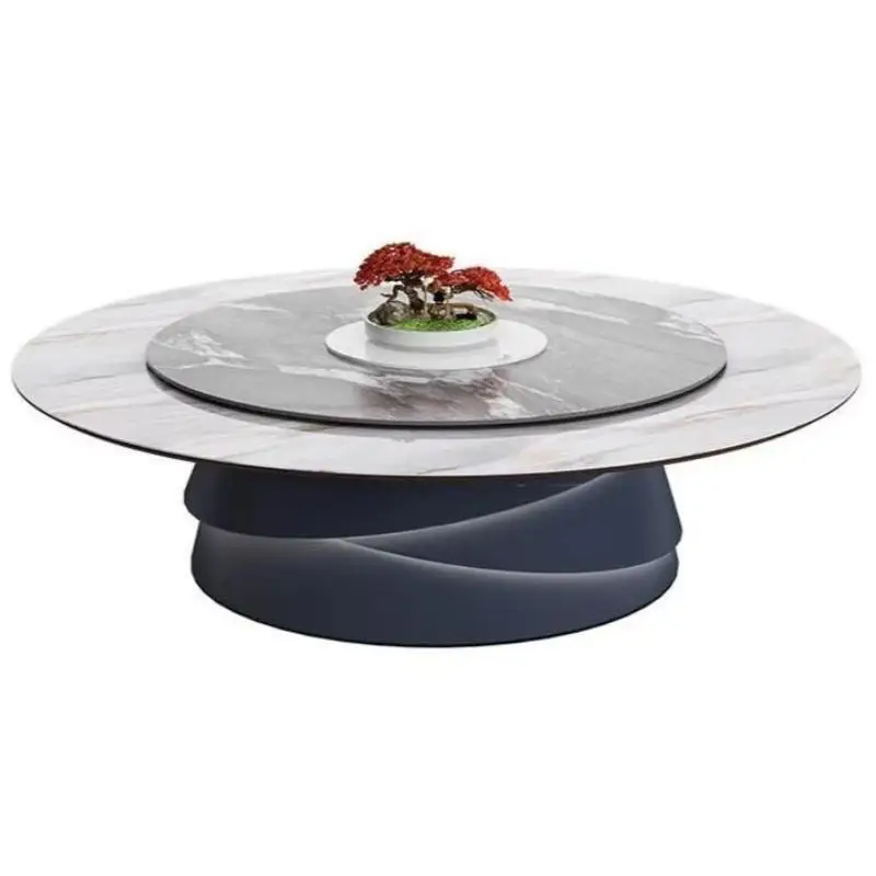 

Light luxury rock slab dining table and chair combination, large round table for home use, modern simplicity