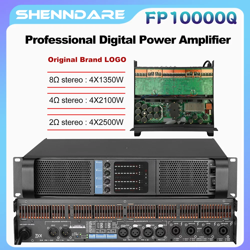 Amplificador de potencia digital profesional LOGO FP10000Q de 4 canales, 1350 W y 8 ohmios, clase TD, para DJ, subwoofer, FP14000, 2 altavoces de matriz lineal de 2350 W y 8 ohmios.