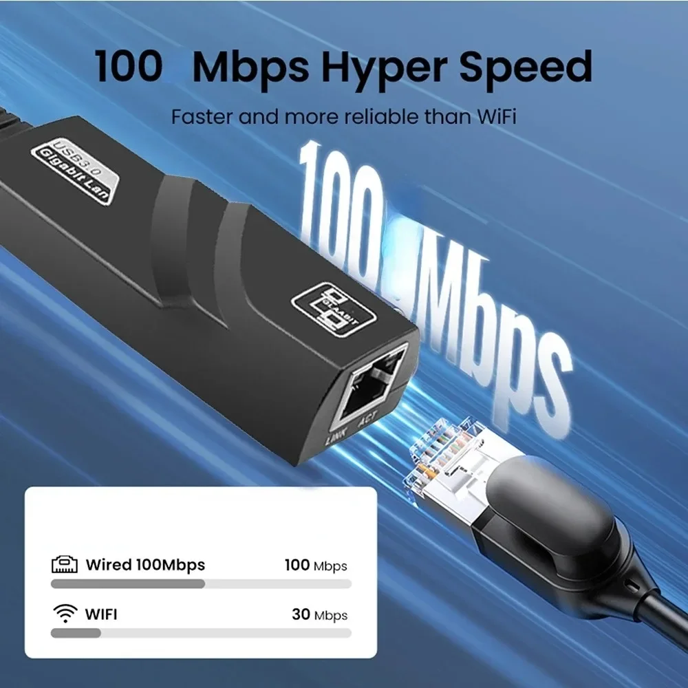 Adaptador Ethernet USB para RJ45 LAN, adaptador Ethernet 100Mbps com USB3.0, driver grátis, adaptador de rede compatível com laptop, PC