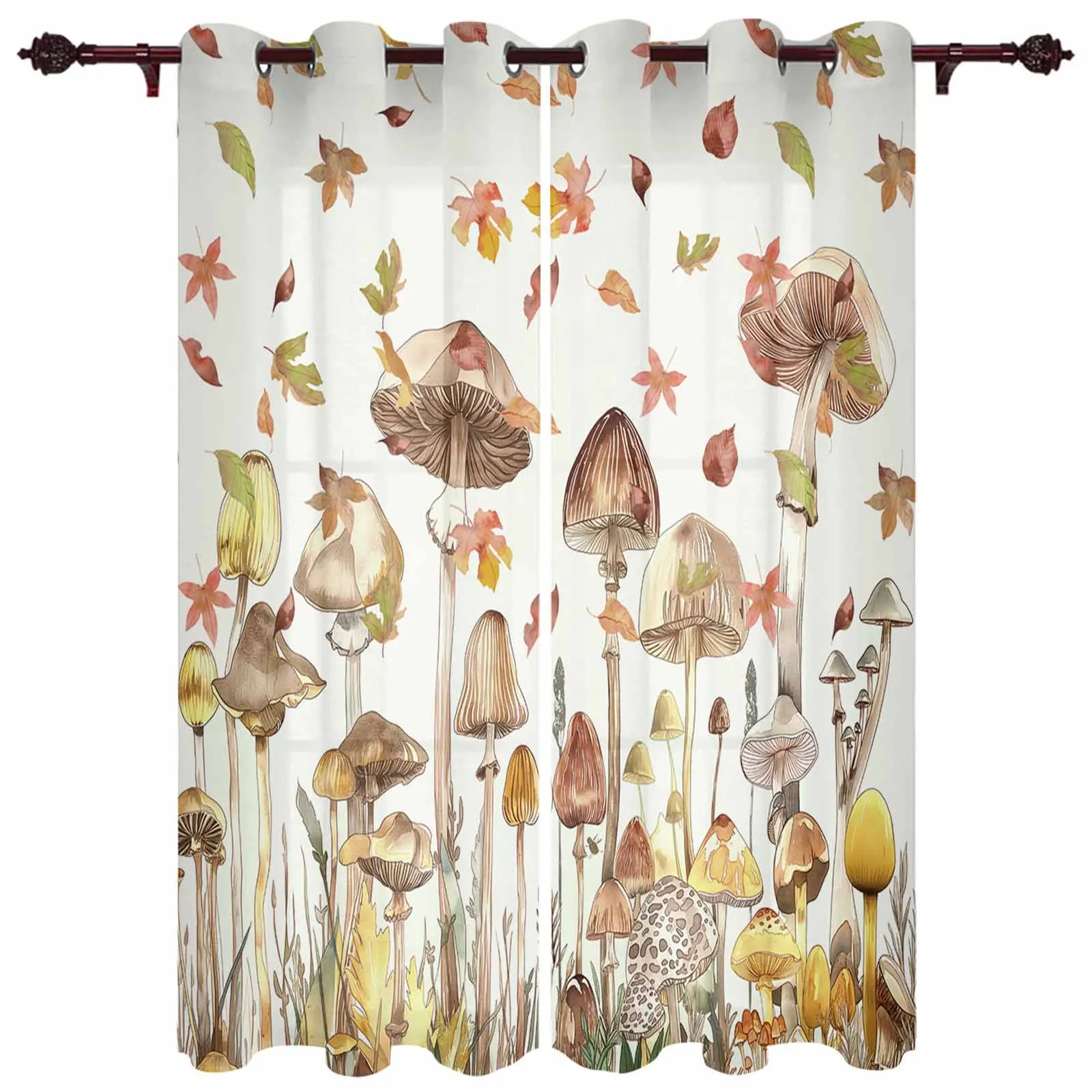 

Autumn Watercolor Mushroom Leaves Modern Window Curtains for Living Room Bedroom Curtain Home Decor Balcony Drapes