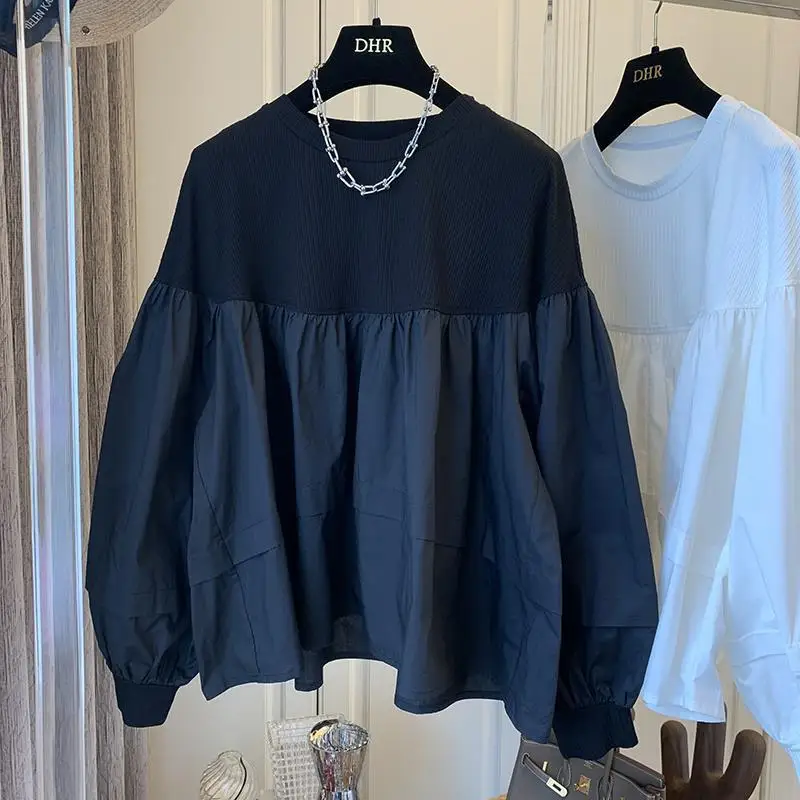 

Французская свободная трикотажная кукла Bubble Sve irt в стиле пэчворк, корейская версия, осень 2023, женская одежда...