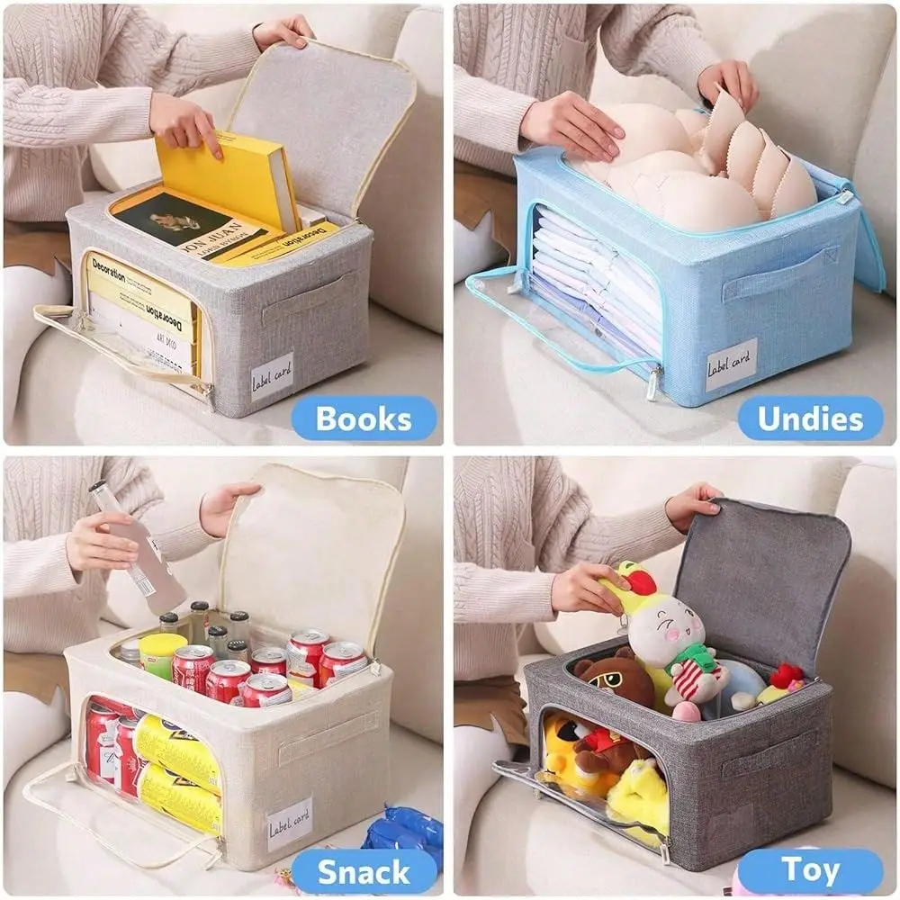 

ShippingCYhom Clothes Storage Bins Box Foldable Stackable Container Organizer Set With Clear Window Carry Handles Metal Frame 2