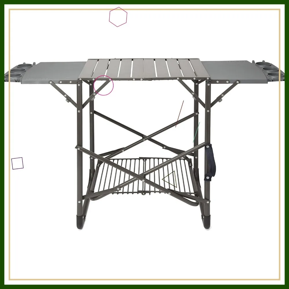 

Portable Folding Grill Table with Side Tables, Cup Holders & Storage for BBQs and Camping