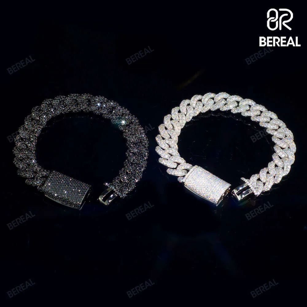 Wholesale 14mm Black Vvs Moissanite Cuban Chain Necklace Pass Diamond Tester Round Brilliant Cut 925 Silver Bracelet.