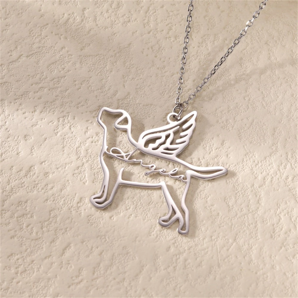 Customized Angel Dog Necklace with Name Personalized Pet Outline Picture Collares Aesthethic Animal Memorial Gift