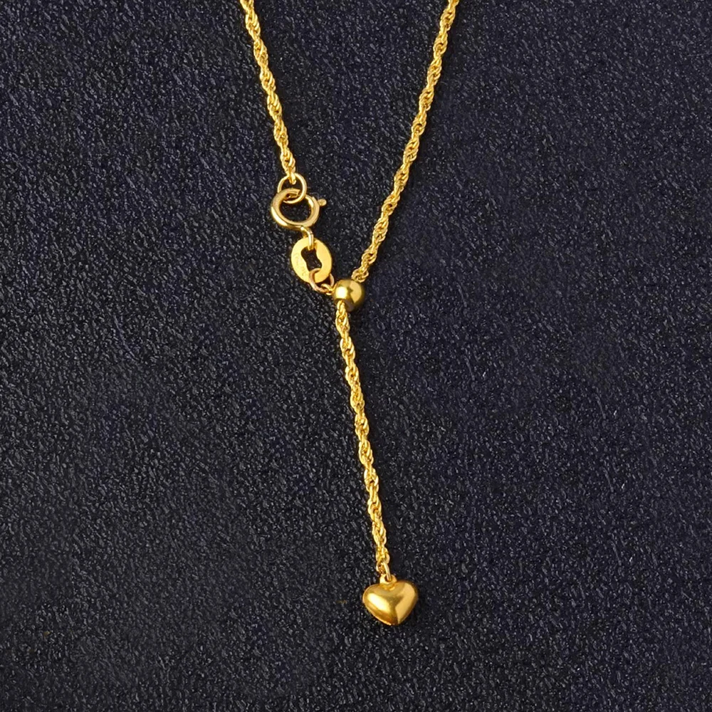 Sinya Pure 18k Gold Rope Chain Au750 Adjustable Necklace Length 45cm to 60cm Options With Heart Charms Sweater Chain