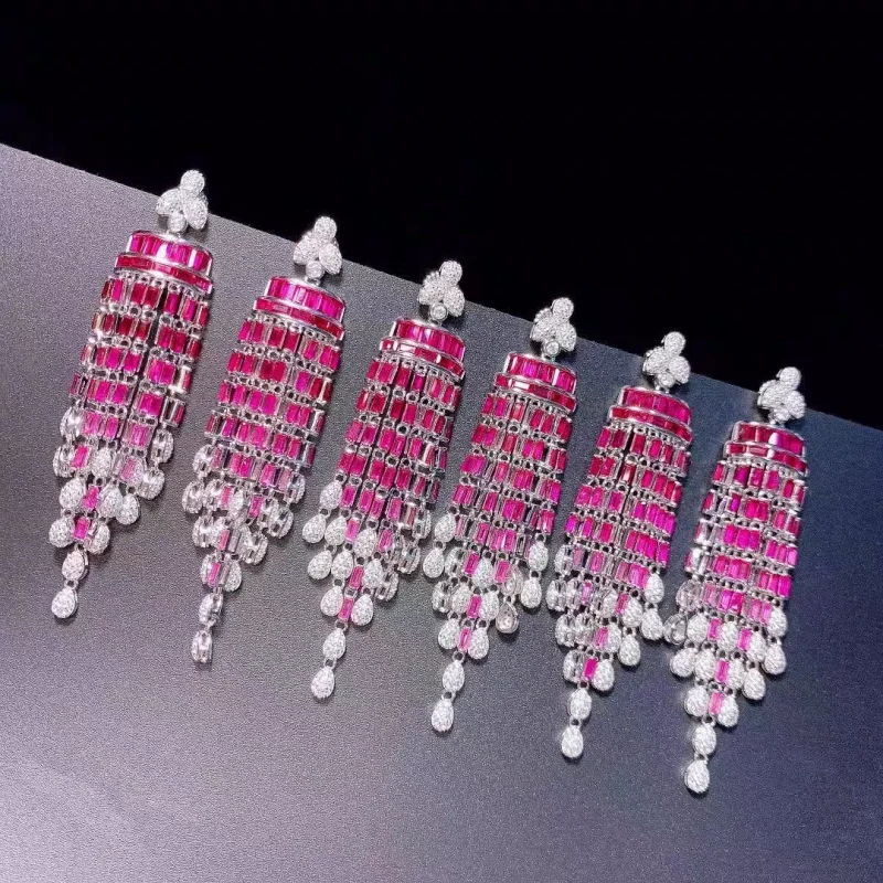 

ZOCA S925 Sterling Silver Pink Tear Drop Tassel Dangle Earrings for Women Fine Luxury Designer Jewelry