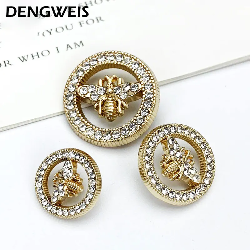 10pcs/Lot Dia 15/18/23mm Rhinestone Buttons For Clothing Blouse Fashion Luxury Bee Sewing Button Handmade DIY Metal Materials Ne