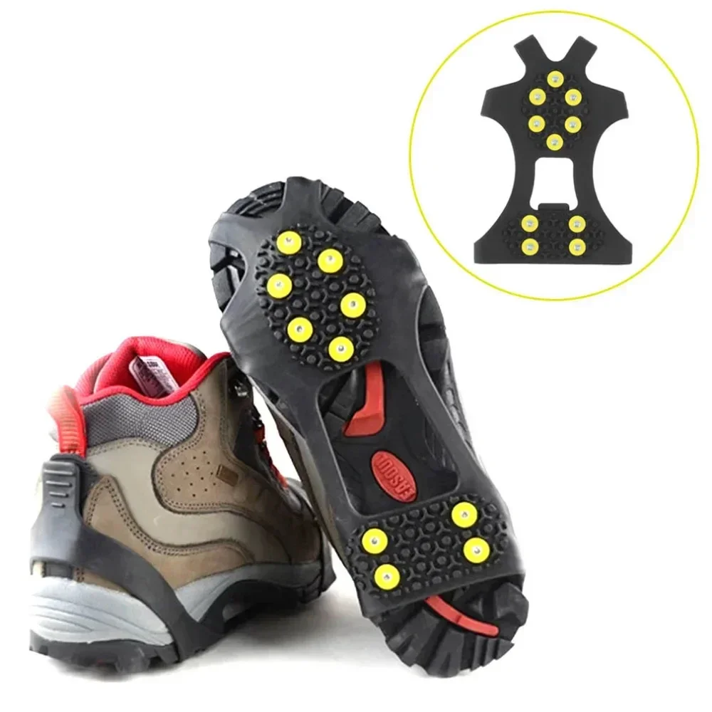 Anti‑Slip Ice Cleats Silicone Shoe Grippers 10 Studs Crampons Winter Snow Ice Traction Cleats for Walking Hiking Mountaineering