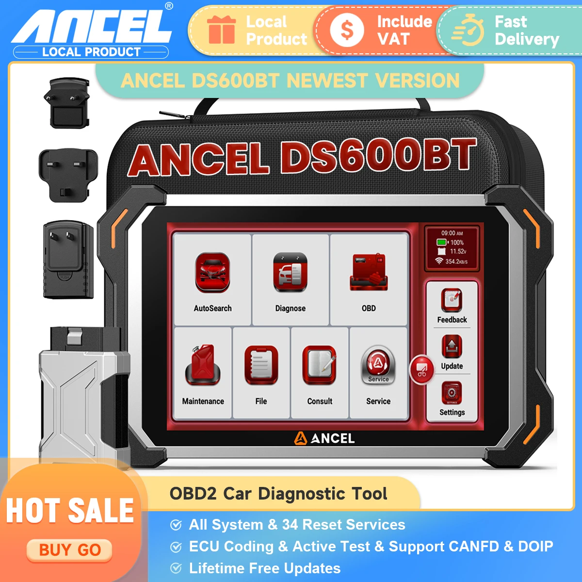 

ANCEL DS600BT OBD2 Автомобильные диагностические инструменты Все системы Кодирование ЭБУ Двунаправленное управление 34+ Сброс Профессиональный автоматический сканер ODB OBD 2