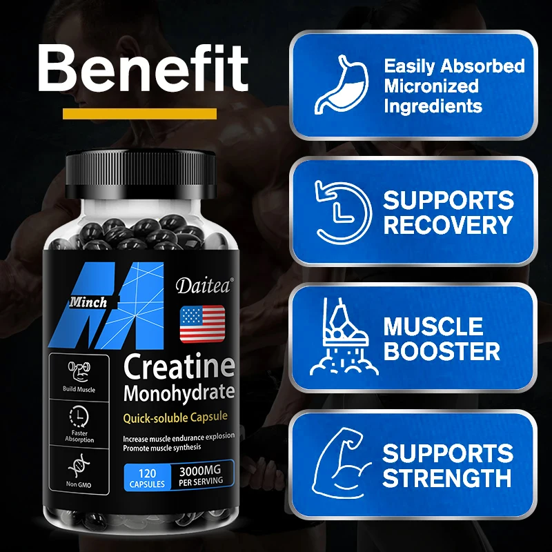 Creatine Monohydrate 3,000 Mg - Improves Energy and Endurance, Increases Muscle Mass, and Athletic Performance, 120 Capsules