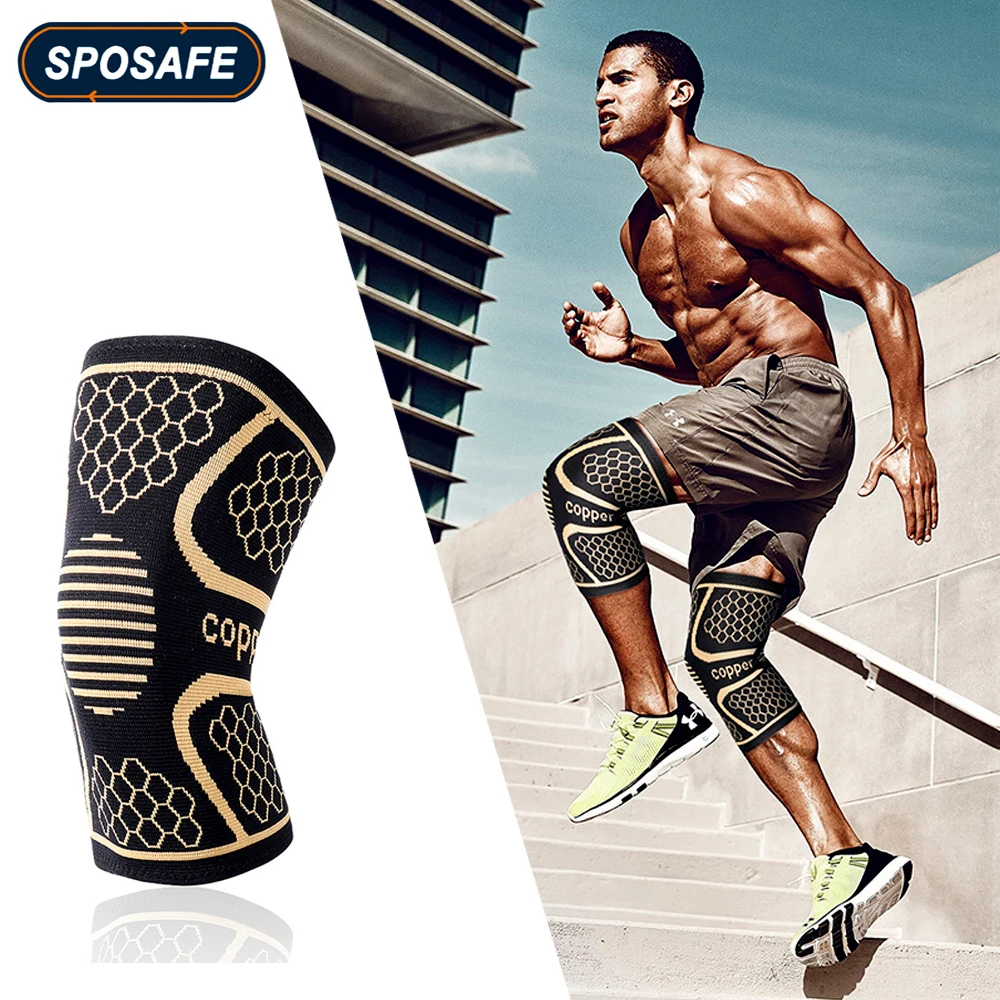 1Piece Copper Knee Compression Support Sleeves Knee Brace Pads for Sports Cycling Running Basketball Football Volleyball Tennis