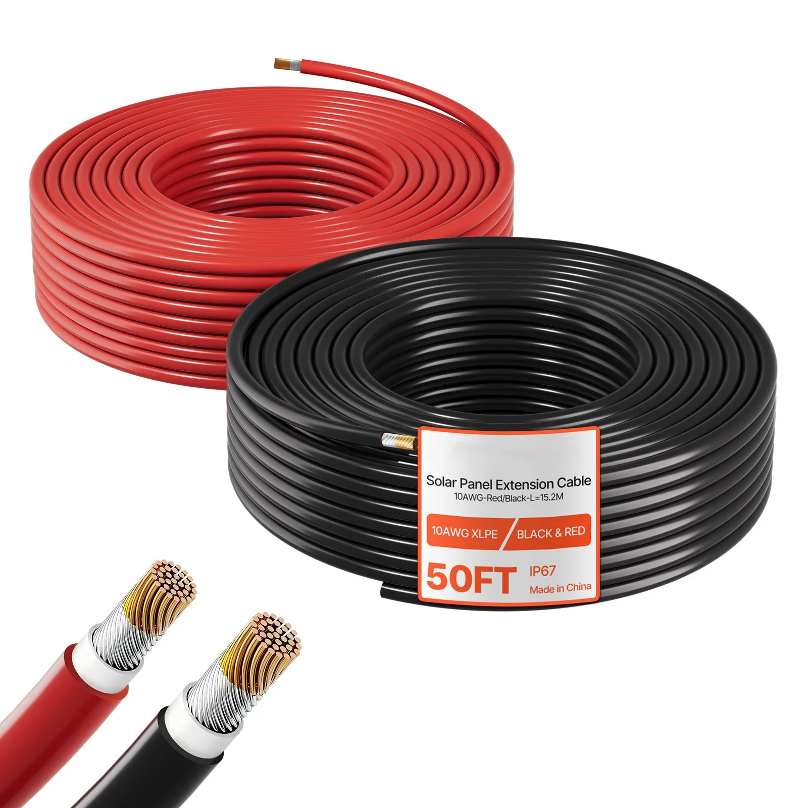 SucceBuy Solar Panel Wire 50 ft Black + 50 ft Red Kit / 65 ft Black + 65 ft Red Kit / 100 ft Black + 100 ft Red Kit PV Tinned Copper Wire for Outdoor Home Off-Grid Photovoltaic Systems Black and Red